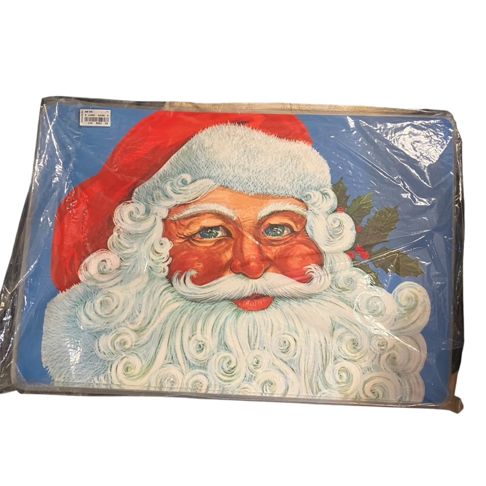 VTG Christmas Old World Santa Claus Vinyl Placemats Two Sided Set Of 4 NOS 1994